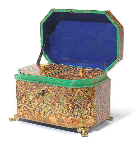 Appraisal: A Persian Export lacquer tea caddy th century Of rectangular