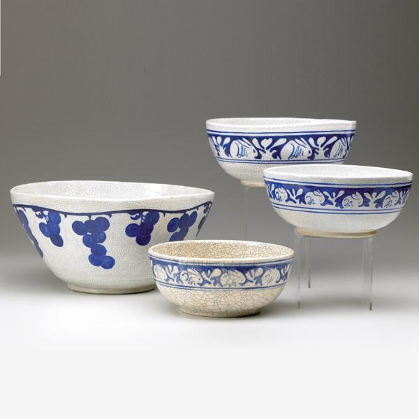 Appraisal: DEDHAM Crackleware four bowls three in Clockwise rabbit and and