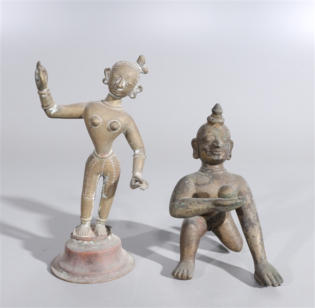 Appraisal: Pair of antique Indian statues featuring Bala Krishna and Radha