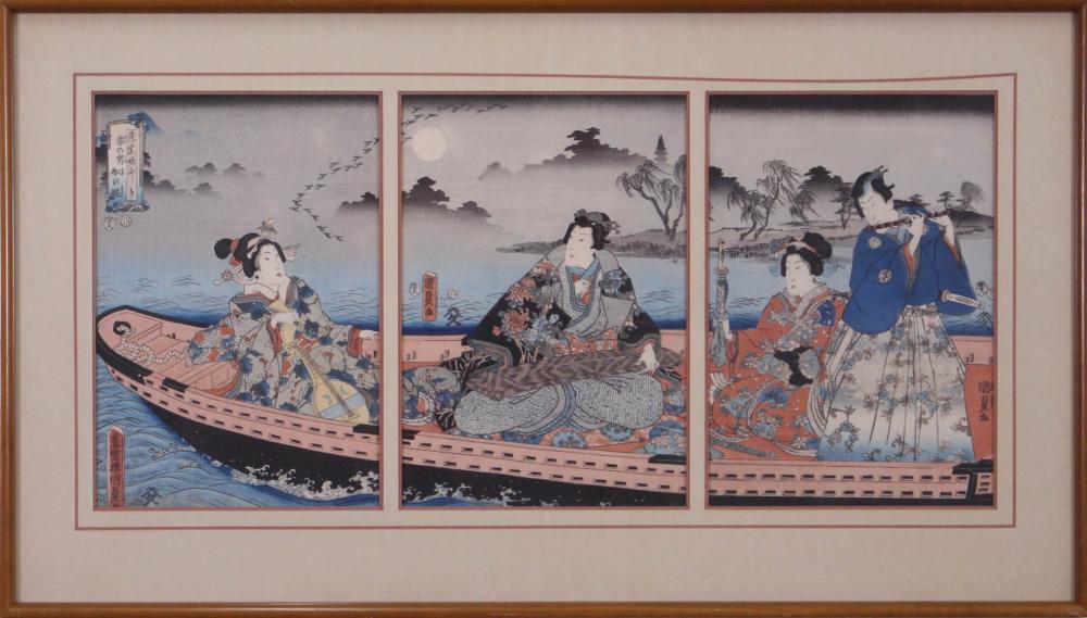 Appraisal: KUNISADA UTAGAWA Japan - three woodcuts a triptych musicians in