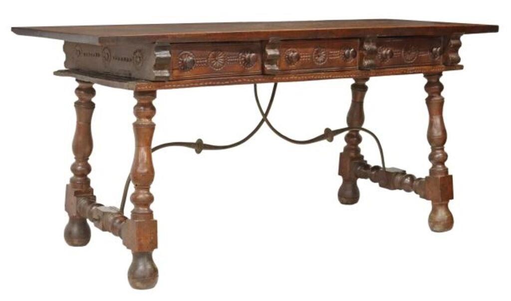 Appraisal: Spanish walnut library table or desk th th c single-board