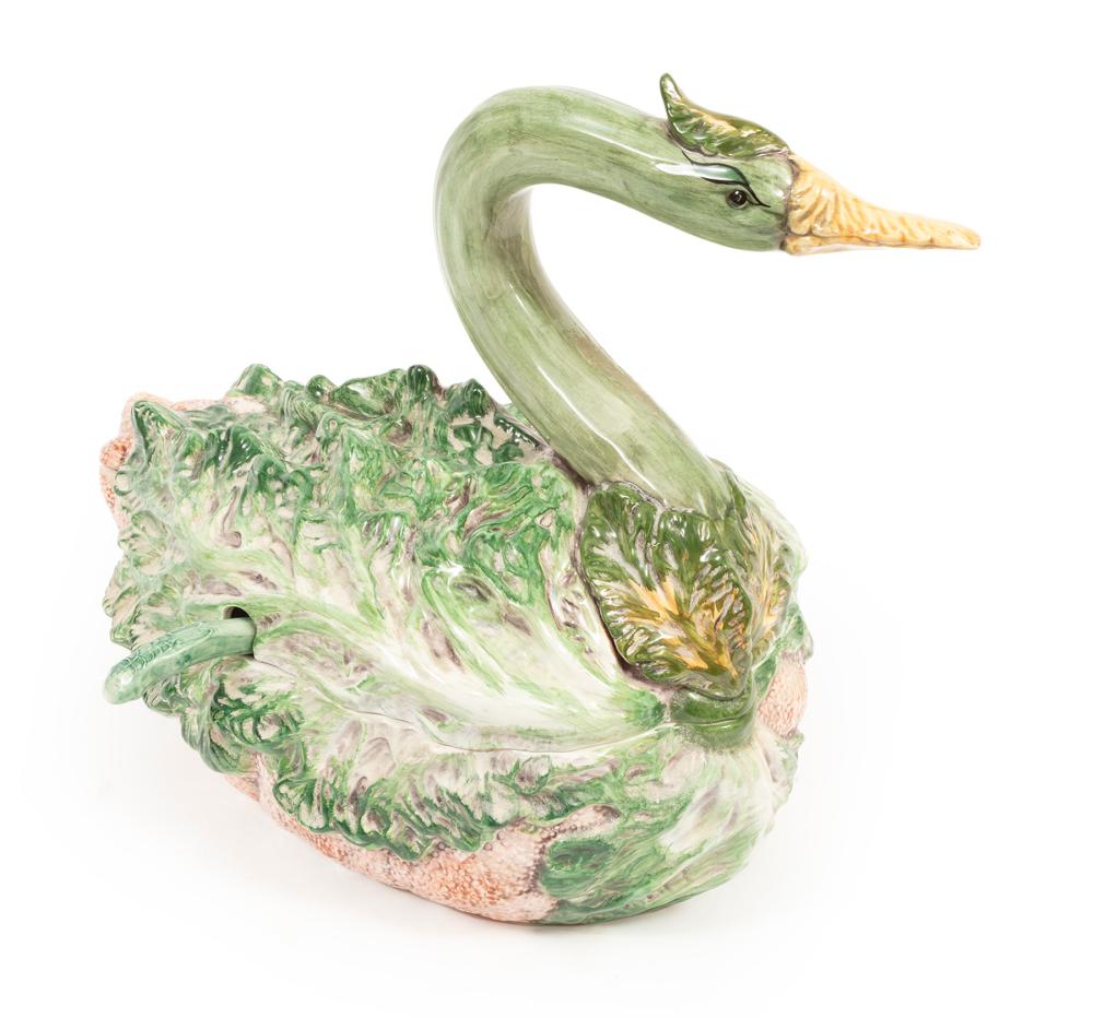 Appraisal: ITALIAN MAJOLICA GOOSE TUREENItalian Majolica Goose Tureen late th c