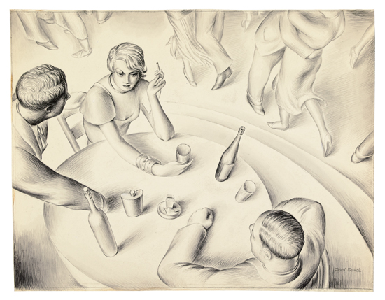 Appraisal: JARED FRENCH Figures Seated at a Table in a Dance