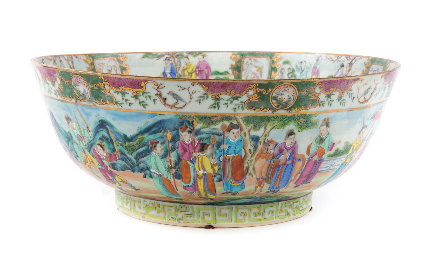 Appraisal: Chinese Export Rose Mandarin punch bowl circa meandering garden scene