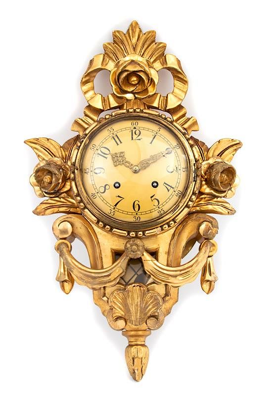 Appraisal: An Exacta Swedish Cartel Style Carved Giltwood Clock Height inches