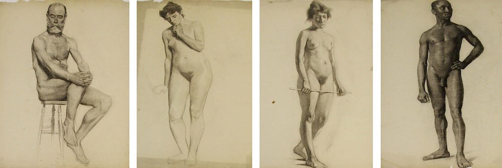 Appraisal: EGBERT CADMUS AMERICAN - Grouping of Four Pencil and Charcoal