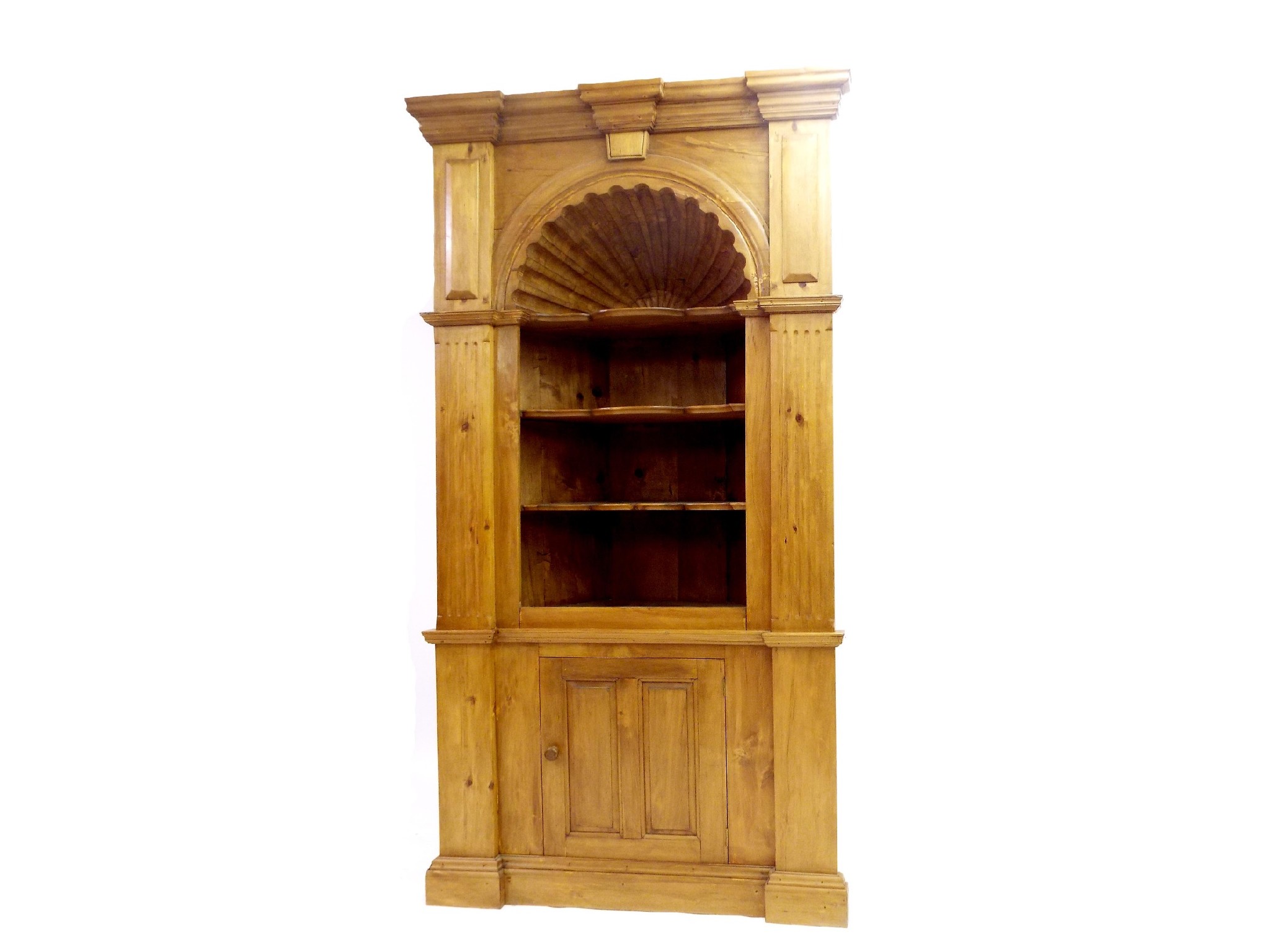 Appraisal: Impressive large Georgian style pine alcove corner bookcase with a