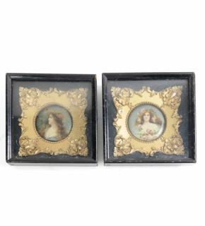 Appraisal: Pair of Miniature Female Portraits Pair of gilt framed transfer