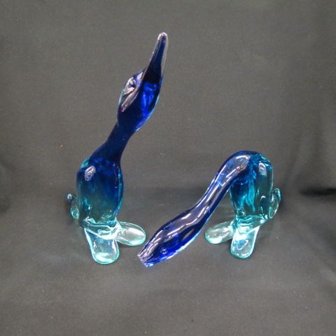 Appraisal: Pair of Murano Art Glass Figurines of Ducks rich blues