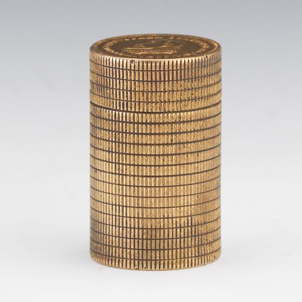 Appraisal: CHRISTOPHER COLUMBUS COLUMBIAN EXPOSITION COIN STACK CONTAINER x Cylindrical hinged