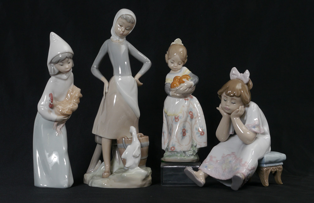 Appraisal: LLADRO PORCELAIN FIGURINES Girl with Rooster Juan Huerta sculptor issued