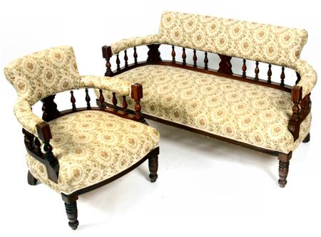 Appraisal: A late Victorian three piece parlour suite each with scroll