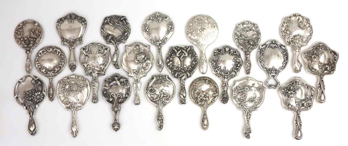 Appraisal: COLLECTION OF ART NOUVEAU STERLING HAND MIRRORS pieces to include