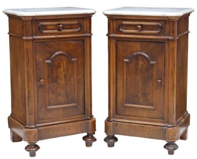 Appraisal: pair Italian marble-top walnut nightstands th c single drawer over