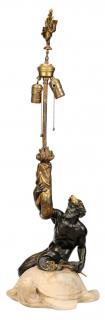 Appraisal: Bronze and Marble Figural Table Lamp American early th century