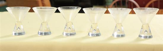 Appraisal: SIX STEUBEN GLASS COCKTAIL GLASSES Clear inverted form with teardrops