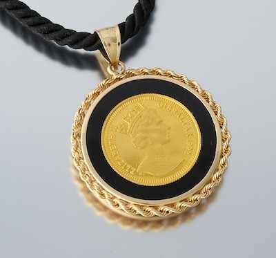 Appraisal: A Ladies' Gold Coin Necklace k yellow gold rope pendant