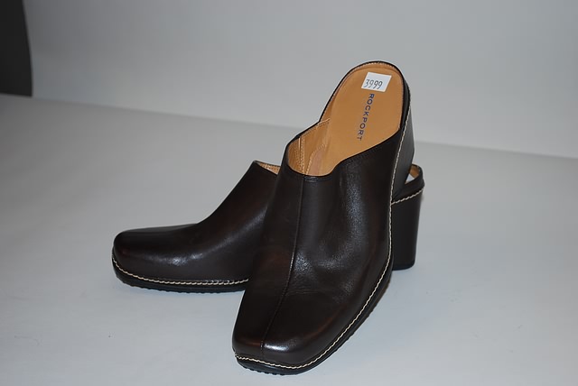 Appraisal: Rockport brown calf mule wedge closed toe Size B Good