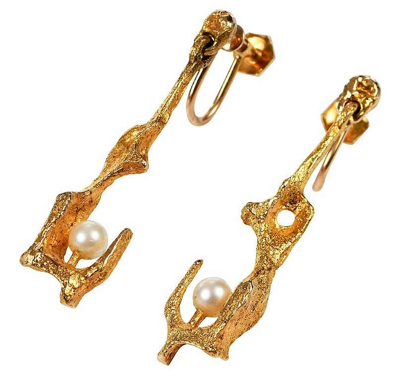 Appraisal: Bjorn Weckstrom Lapponia kt Gold Earclips brutalist style each with