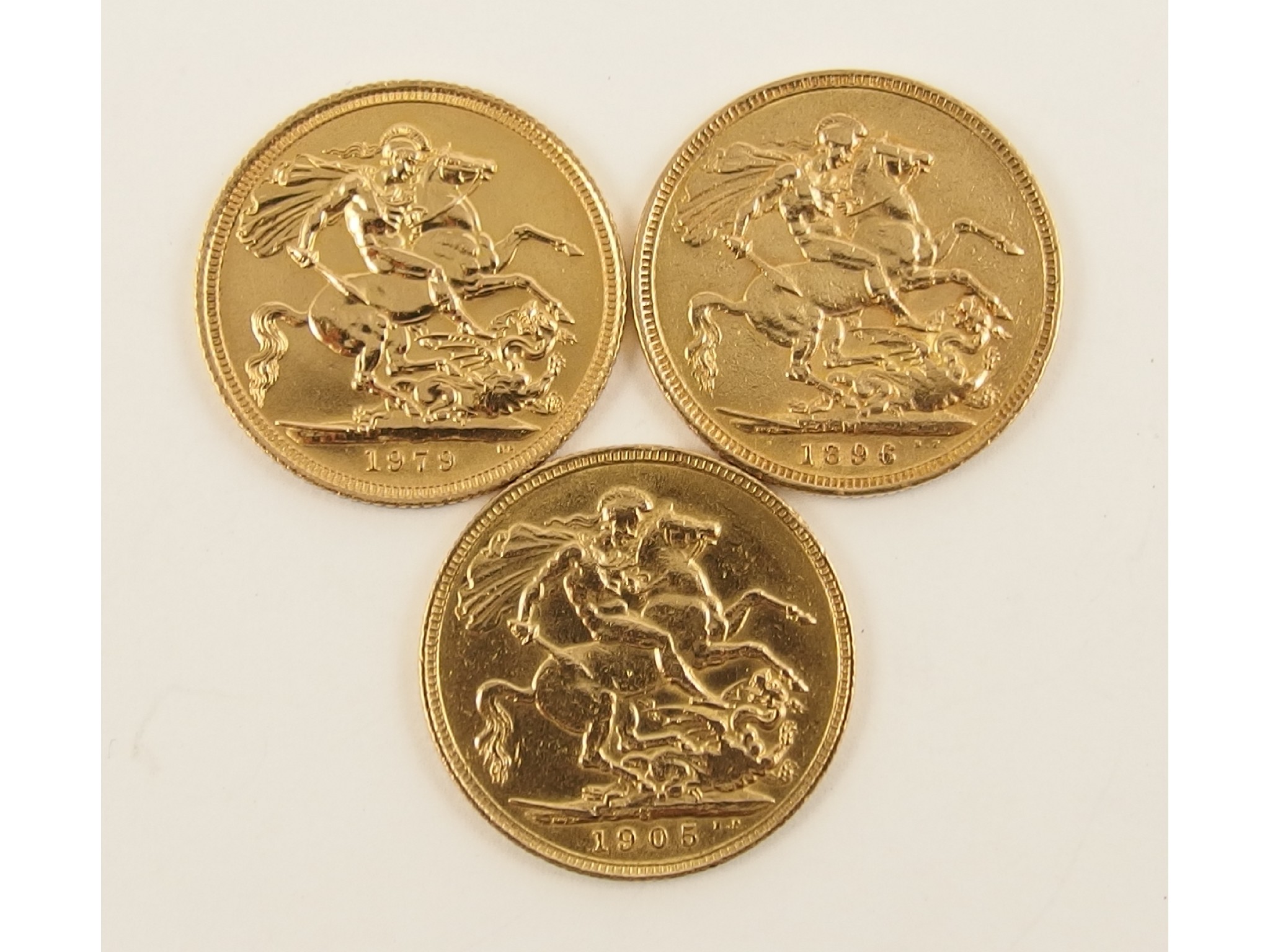 Appraisal: Three full gold sovereigns dated and