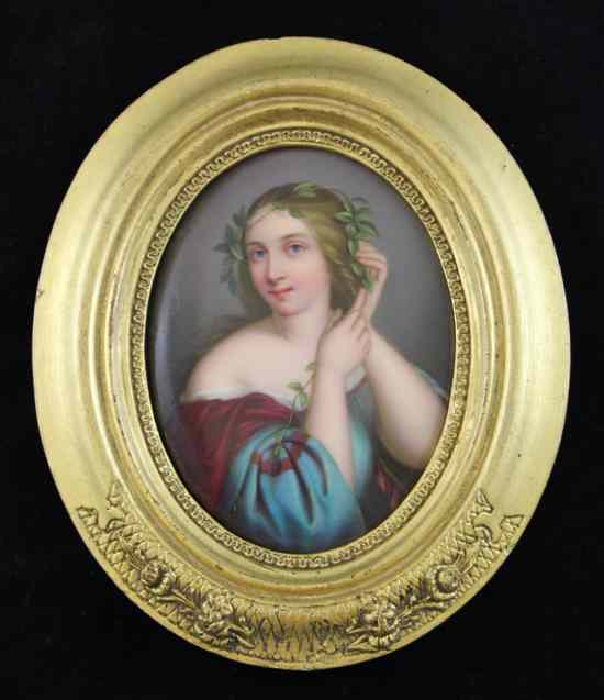 Appraisal: A Continental porcelain oval portrait plaque late th century painted