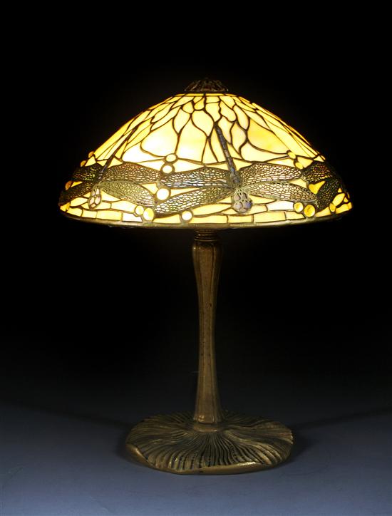 Appraisal: A Tiffany Studios Leaded Glass and Gilt Bronze Dragonfly Table