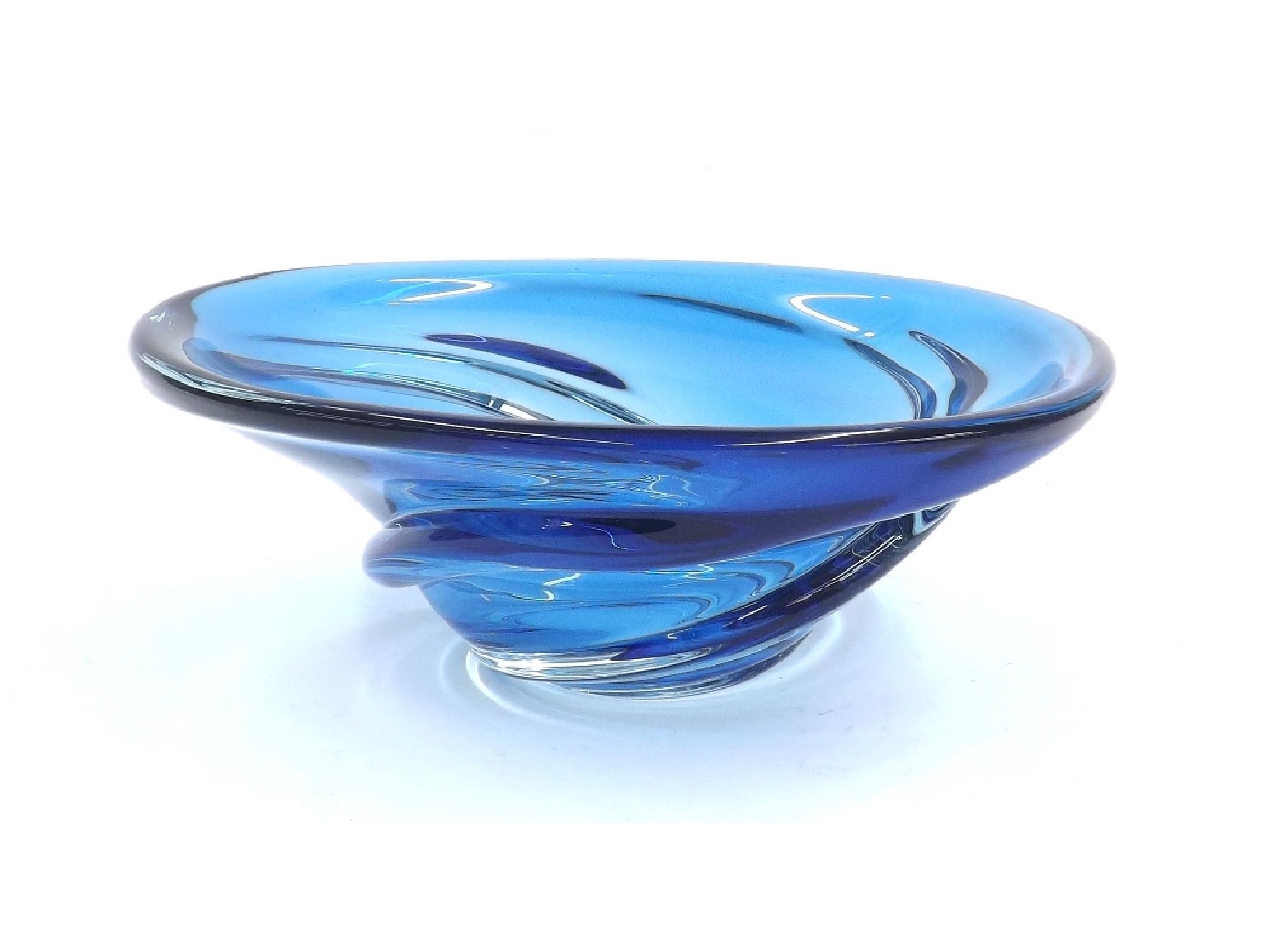 Appraisal: Murano glass rippled fruit bowl in blue diameter high