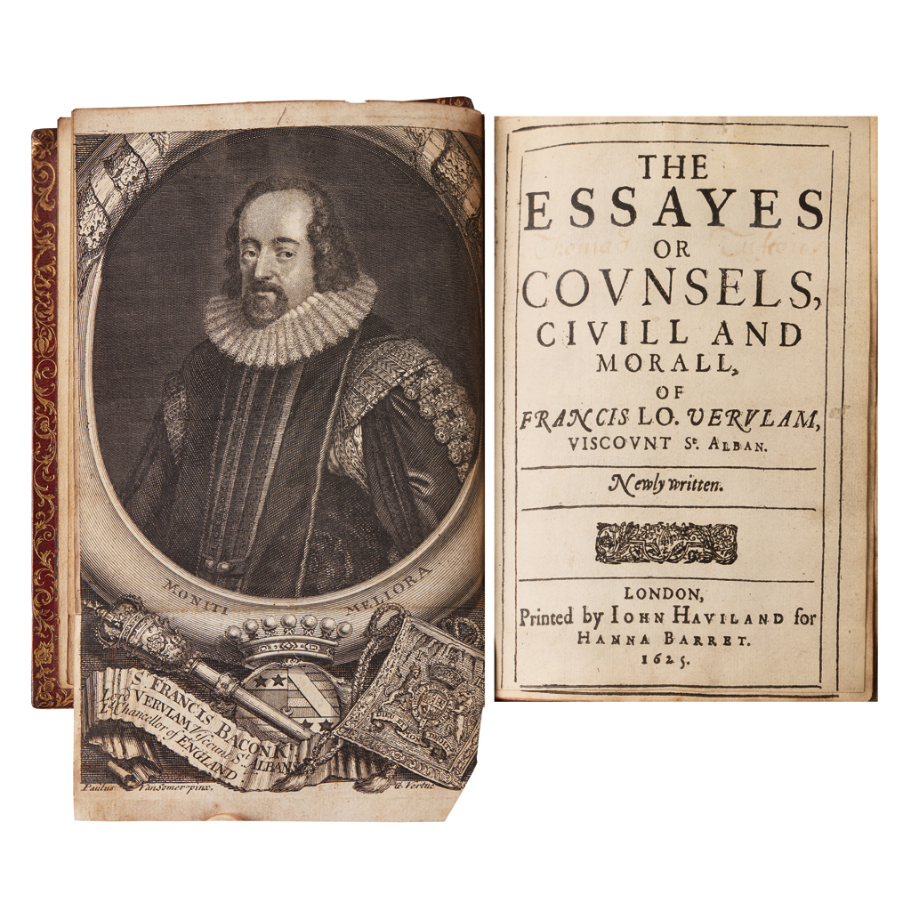 Appraisal: Bacon Sir Francis The Essayes or Counsels Civill and Moral