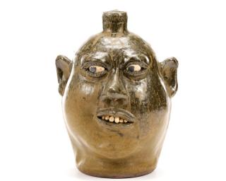 Appraisal: Signed Lanier Meaders Face Jug with Six Teeth Lanier Meaders