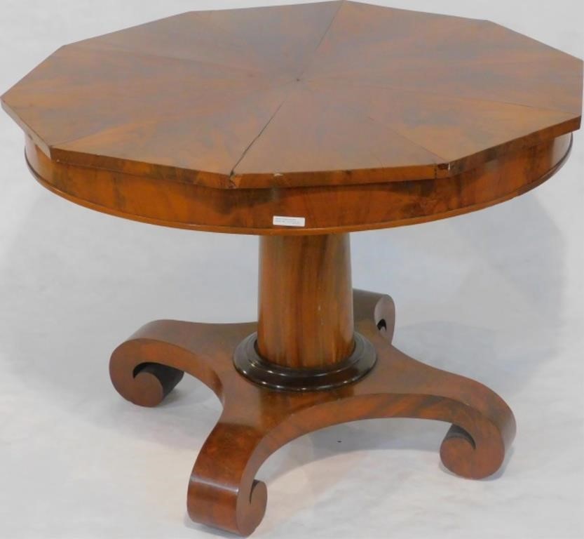 Appraisal: CA LATE EMPIRE STYLE MAHOGANY OCCASIONALtable ten-sided top with flamed