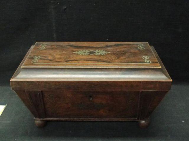 Appraisal: Regency Rosewood Tea Caddy with Brass Inlay From an East