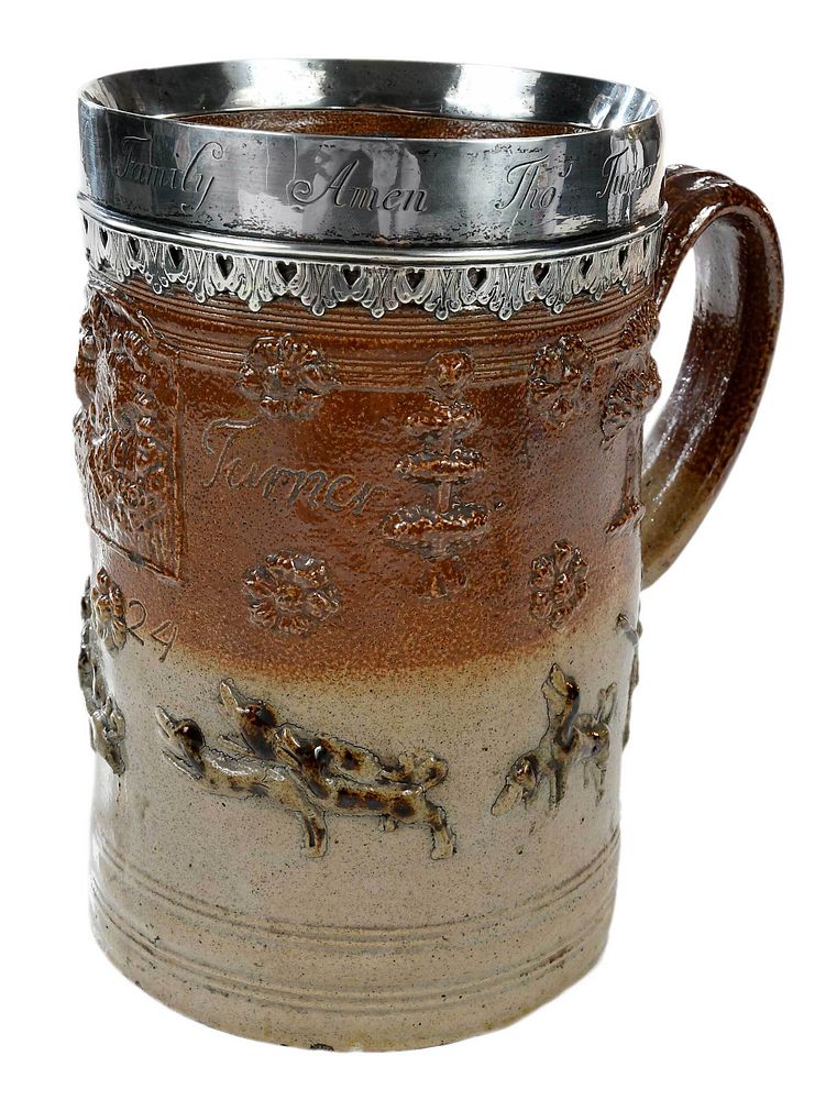 Appraisal: English Salt Glazed Tho Turner Stoneware Mug attributed to Vauxhall