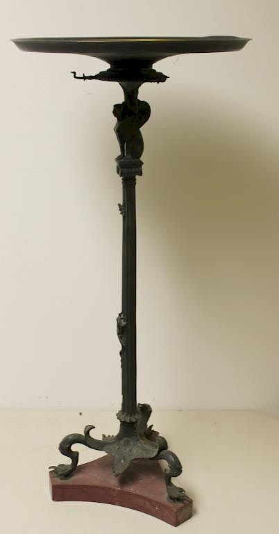 Appraisal: Egyptian Revival Patinated Bronze Footed Stand From a Long Island