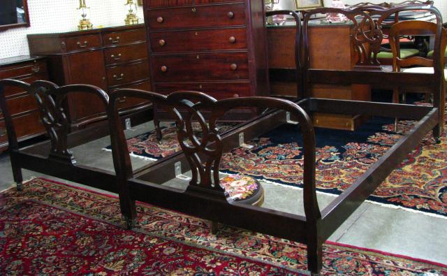 Appraisal: Pair of Baker mahogany Chippendale Style Twin Beds with wooden