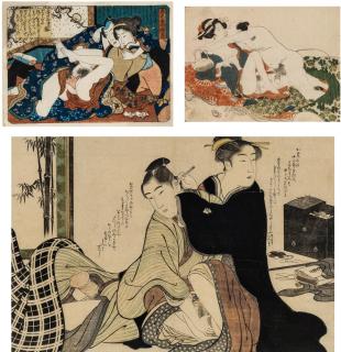 Appraisal: A GROUP OF THREE SHUNGA PRINTS JAPAN TH CENTURY Attributed