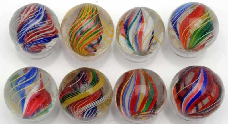 Appraisal: Lot of Divided Core Swirl Marbles Five of the eight