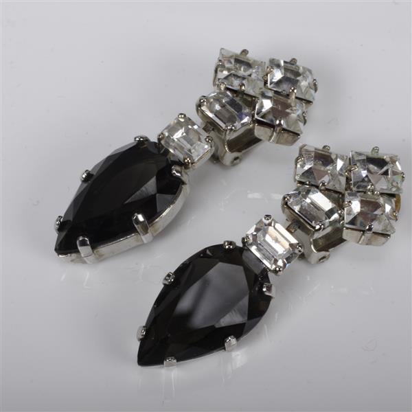 Appraisal: Schreiner Clear Smoky Rhinestone Diamante Drop Clip Earrings