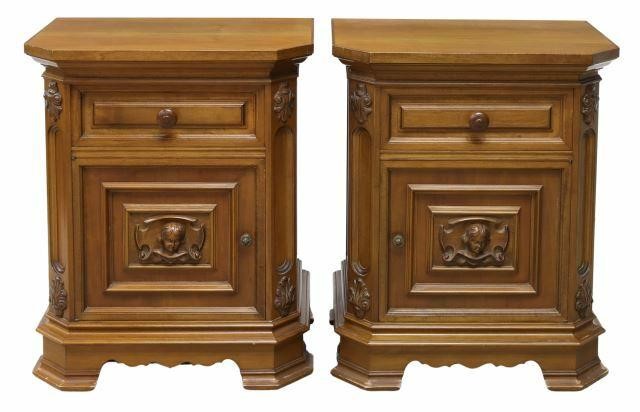 Appraisal: pair Italian Renaissance style walnut bedside cabinets late th c