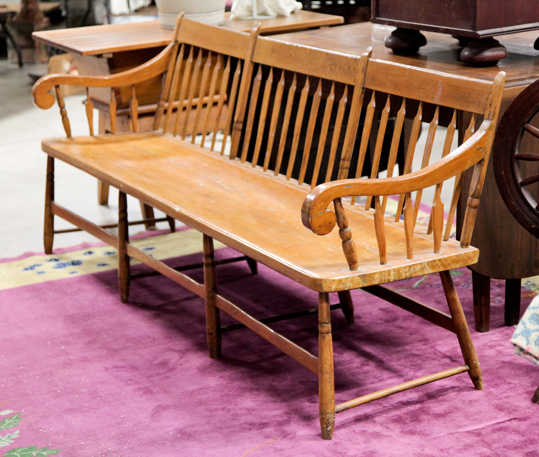 Appraisal: SETTLE BENCH American late th century pine Arrowback settle bench