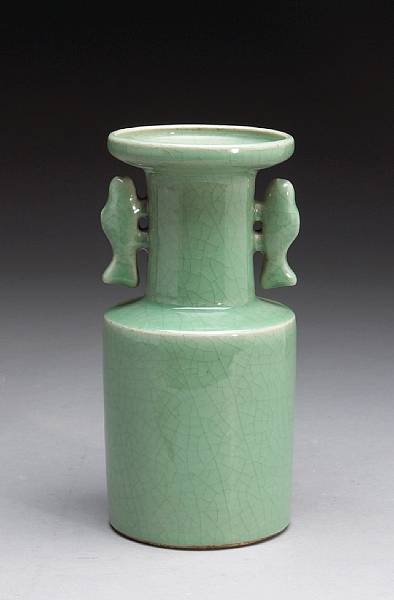 Appraisal: A Song style Longquan celadon glazed stoneware vase Of mallet