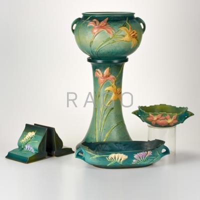 Appraisal: ROSEVILLE Zephyr Lily jardini re and pedestal - pair of