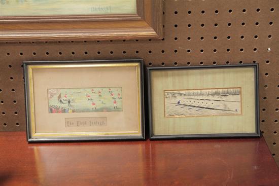 Appraisal: TWO SPORTING STEVENGRAPHS ''The Last Lap'' sculling scene mounted on