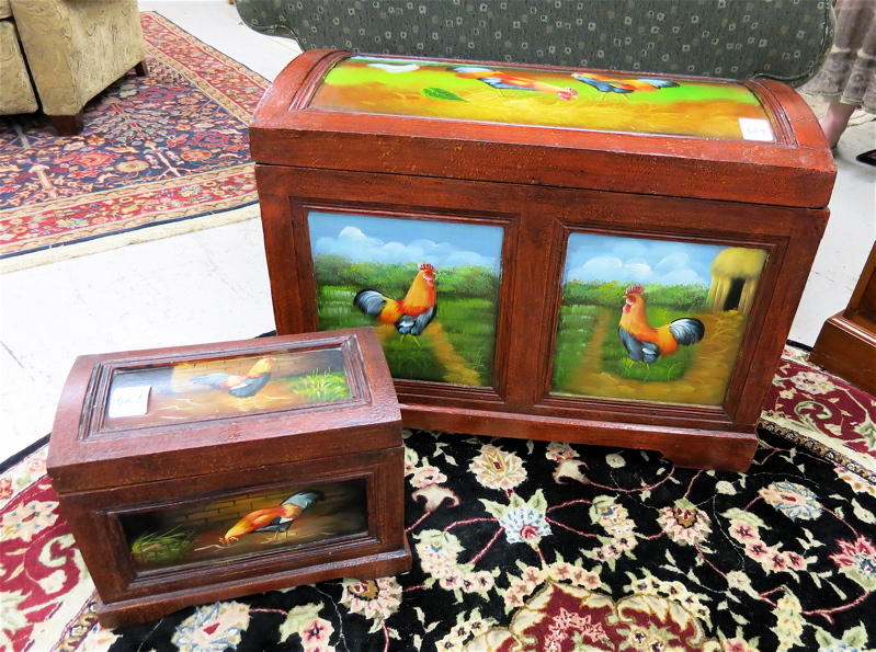 Appraisal: TWO LIFT-TOP 'TREASURE' CHESTS matching large and small size each