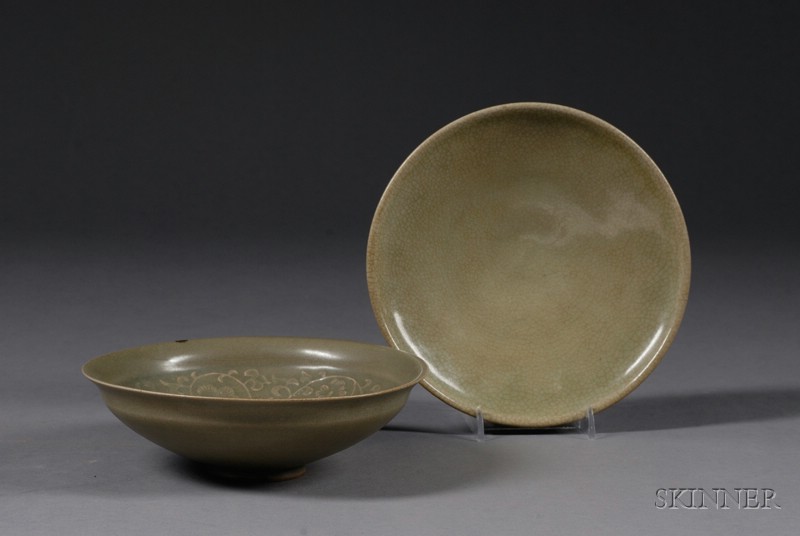 Appraisal: Two Celadon Bowls China th century or earlier a Yao