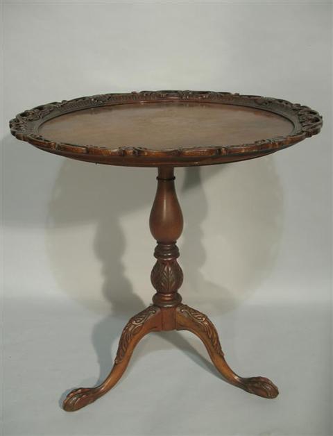 Appraisal: VICTORIAN STYLE CARVED MAHOGANY TEA TABLE th century the carved