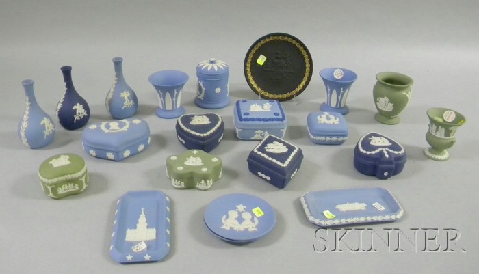 Appraisal: Twenty Wedgwood Solid Jasper Items seven boxes seven vases and