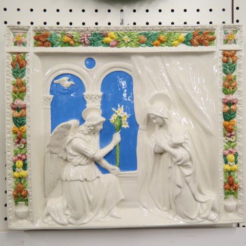 Appraisal: Della Robbia Italian Ceramic Plaque woman with angel x