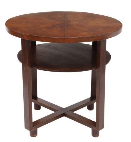 Appraisal: Art Deco mahogany two-tier side table c s having circular