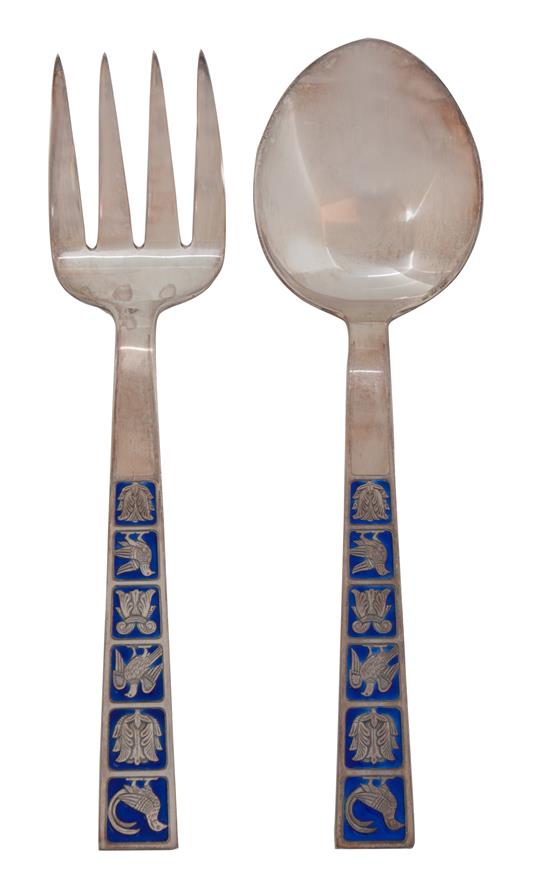 Appraisal: Sale Lot Nine Norwegian Silver and Enamel Flatware Servers David