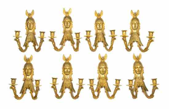 Appraisal: A Set of Eight Empire Style Gilt Bronze Sconces each